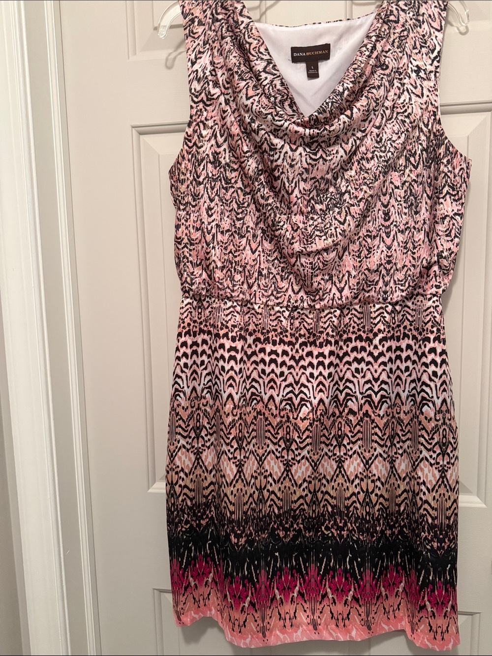 Dana Buchman Pink and Black Cowl Neck Printed Mini Dress